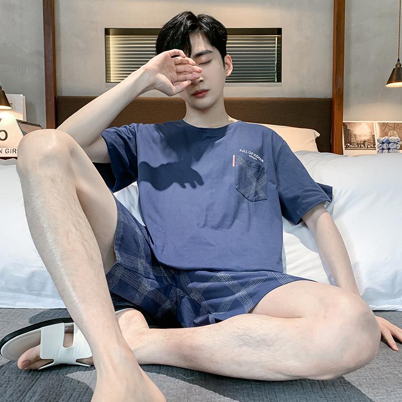 Летние трикотажные хлопковые мужские пижамные комплекты с короткими рукавами, мужской пижамный комплект с буквами, пижама для мужчин, одежда для сна, костюм для домашней одежды