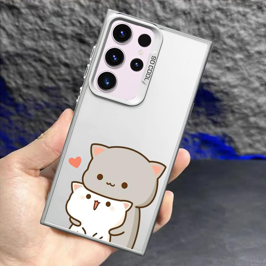 Чехол для телефона Samsung Galaxy S23 S24 S25 Ultra S20 S22 S23 FE Note 20 S21 Plus S24FE Защитная крышка Милый мультяшный кот Пара