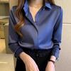 New Fashion Autumn Long Sleeve Women Shirt Turn Down Collar Office Lady White Satin Blouse Shirt Women Tops J738
