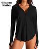 Women Rash Guard UPF 50+ Sun Protection Clothing Button Down SPF Hoodie Beach Shirts