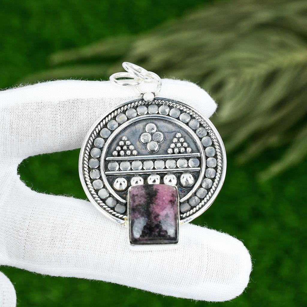 Memorial Day Deal 925 Silver Rhodonite Gemstone Ethnic Wedding Pendant Jewelry