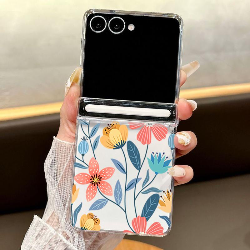Прозрачный магнитный чехол для телефона с цветочным принтом для Samsung Galaxy Z Flip7 FE Flip6 Flip5 Flip7 6 5 Складная прозрачная жесткая ПК крышка