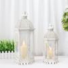 Set of 2 Decorative Candle Lanterns 22"&17"Outdoor Vintage Metal Candle Holder Home Decor(White with Gold Brush))