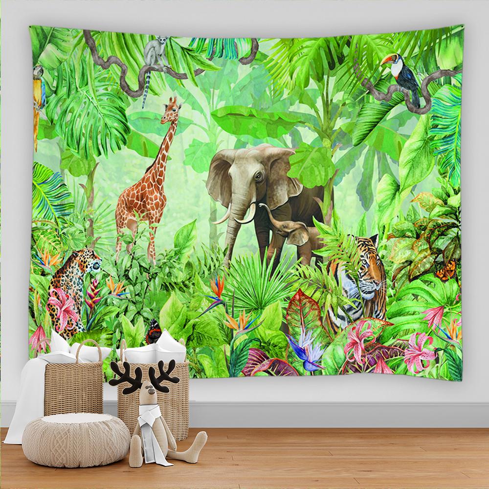 Гобелен с тропическим лесом, растениями и животными, природный пейзаж, богемный художественный гобелен в стиле хиппи, матрас, украшение для дома