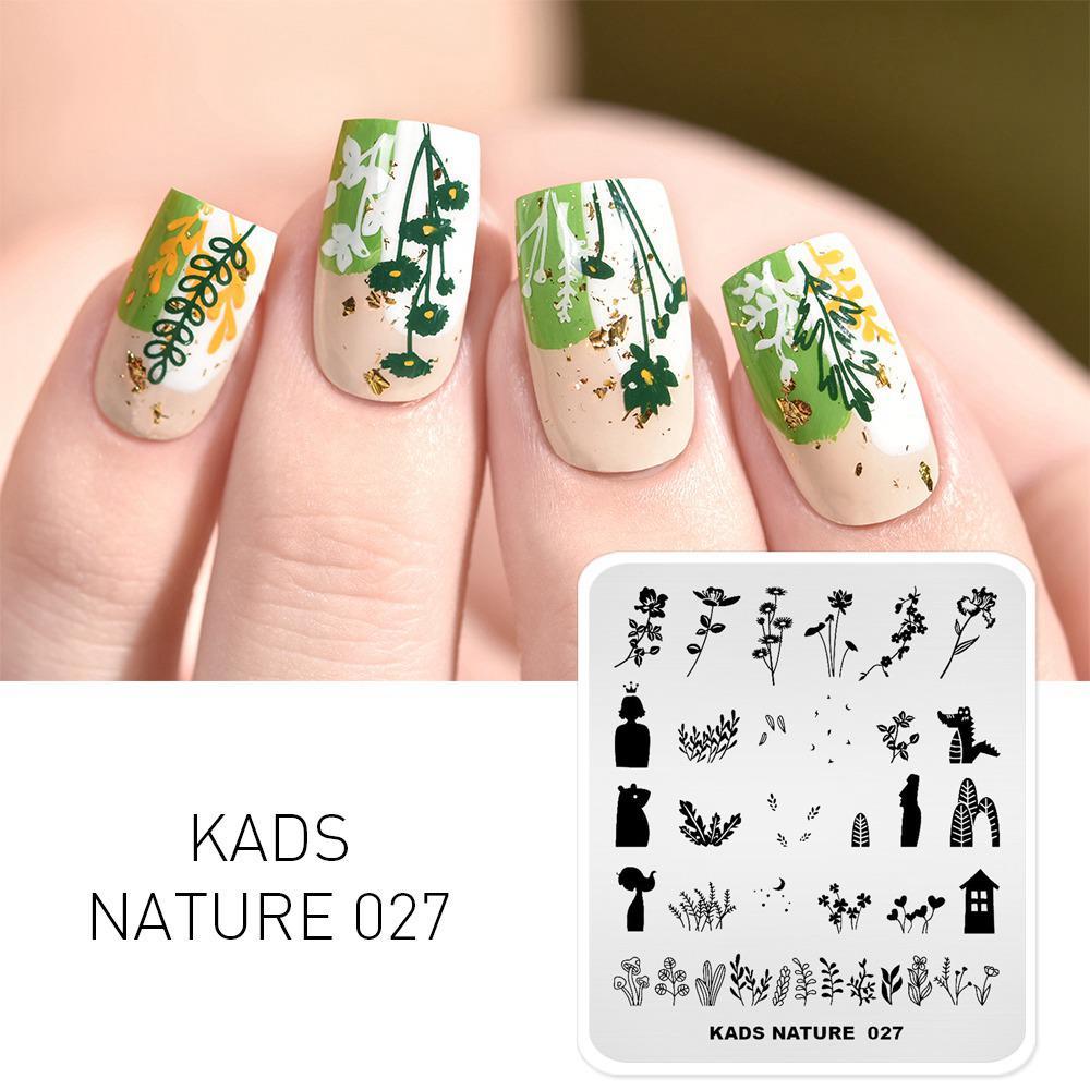 kads Пластины для стемпинга для дизайна ногтей Nature 027 Leaves Flowers Design Image Template Nail Stencil Manicure Overprint Stamping Nails