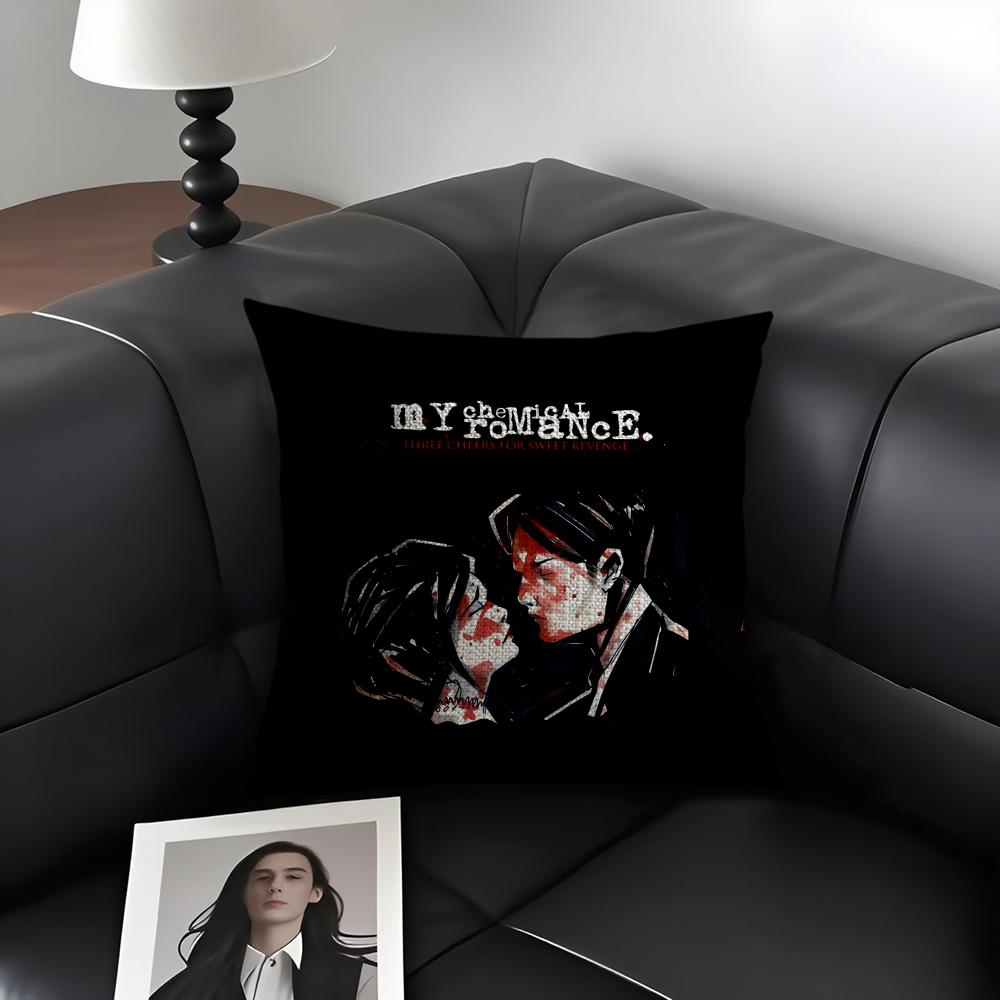 My CChemical RomanceE Band Cushion Cover Natural Linen Organic Fabric DoubleSided Printing Sofa Home Decor Gift Pillow Case