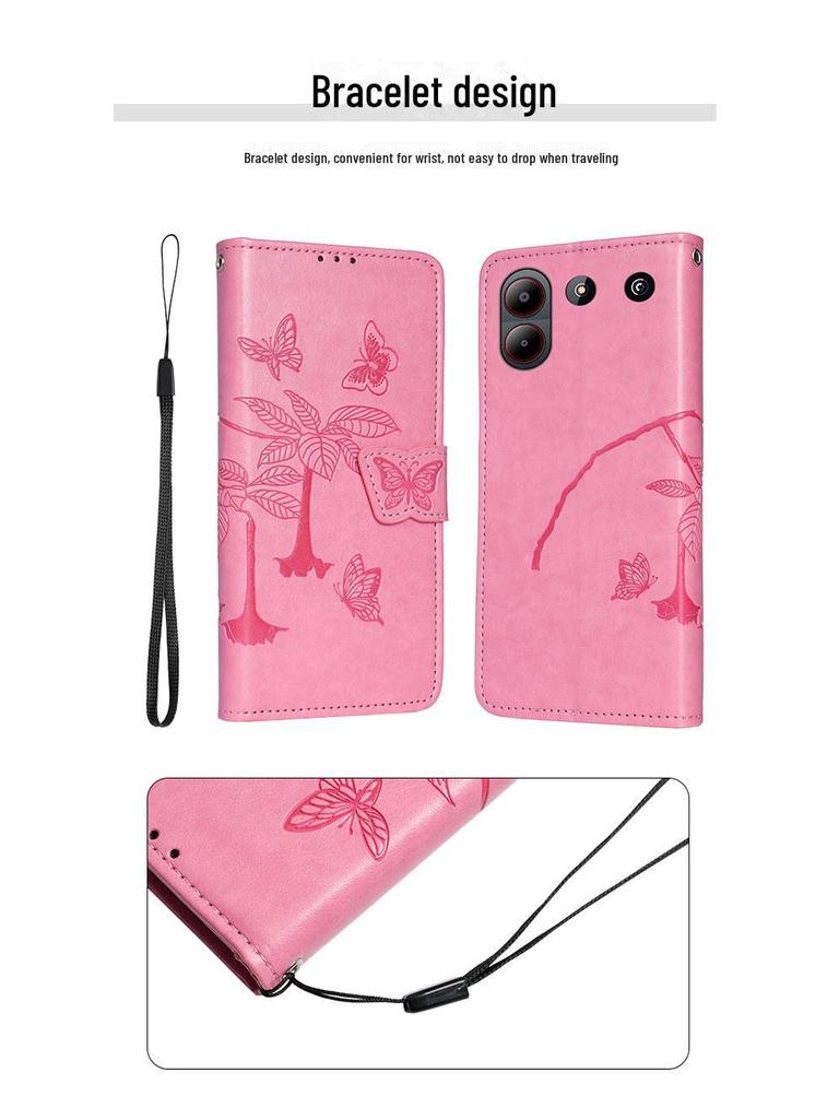 Чехол-книжка из кожи с тиснением «Бабочка» для ZTE Blade A54