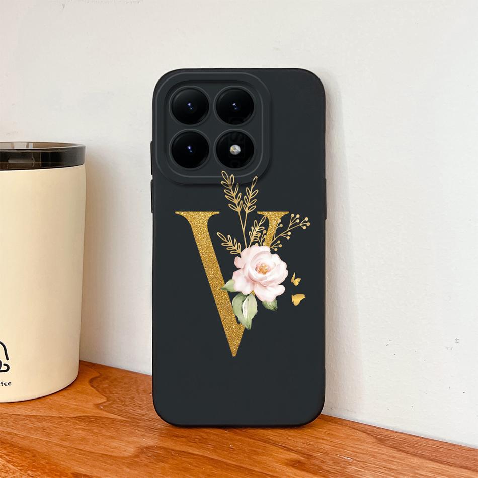 Чехол для Xiaomi 15T Pro 17 Pro Max Элегантные золотые буквы Мягкий жидкий силикон Защитная задняя крышка от падения для MI 15 T