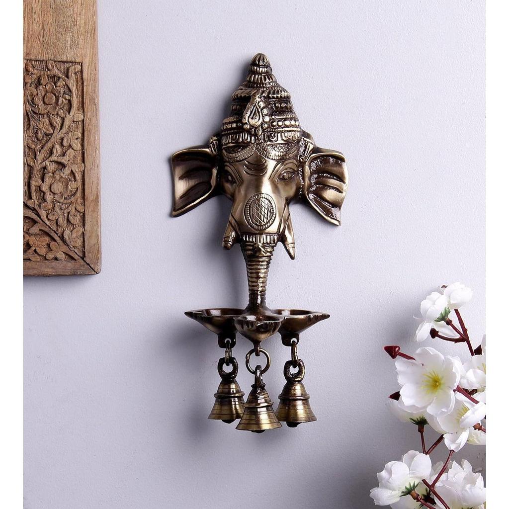 Ganesh Deepak with Bell Brass Wall Hanging (11 Cm X 8 Cm X 24 Cm, Brown)