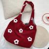 Cusual Embroidery Flower Tote Bag Large Capacity Fluffy Shoulder Bag Plush Underarm Bag  Travel