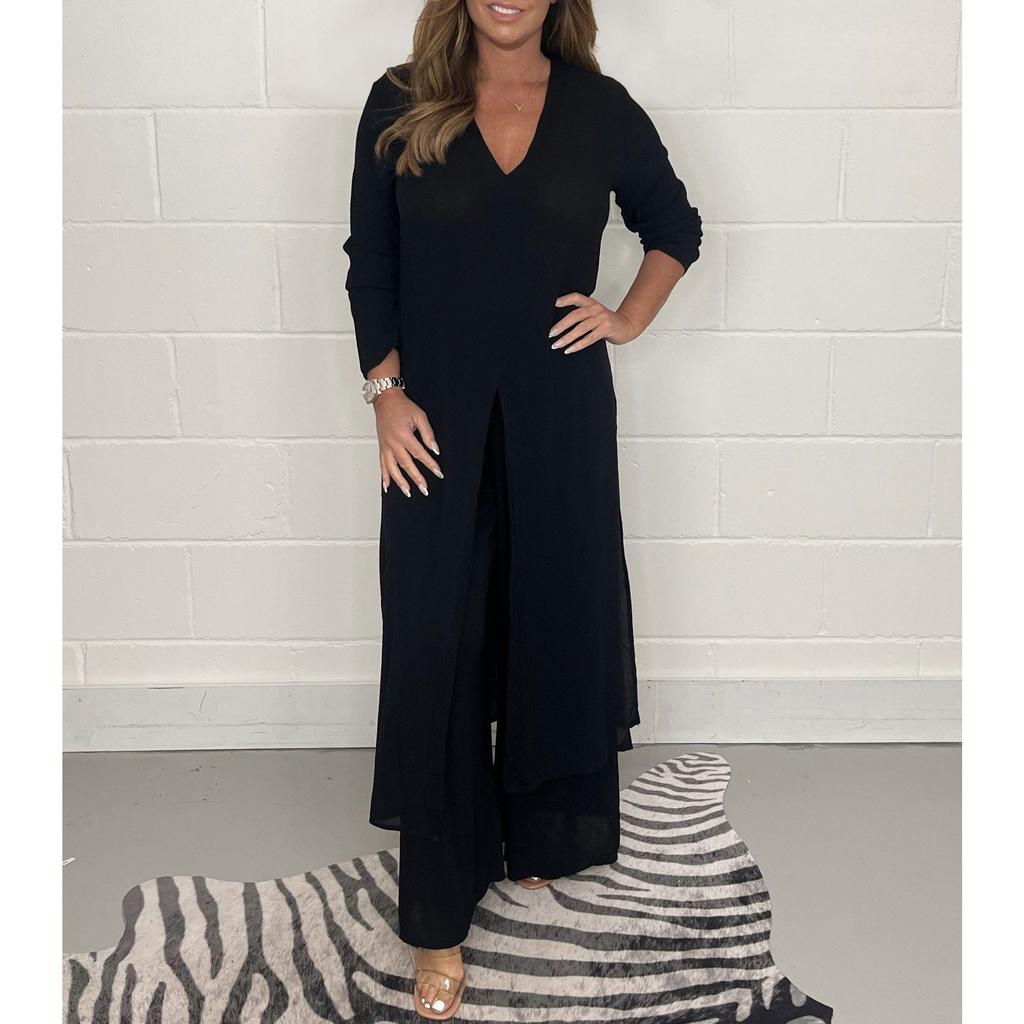 GMXIA Летний и осенний женский комплект из удлиненного топа и длинных брюк