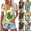 Женская летняя модная повседневная футболка без бретелек с v-образным вырезом и коротким рукавом с принтом, топ