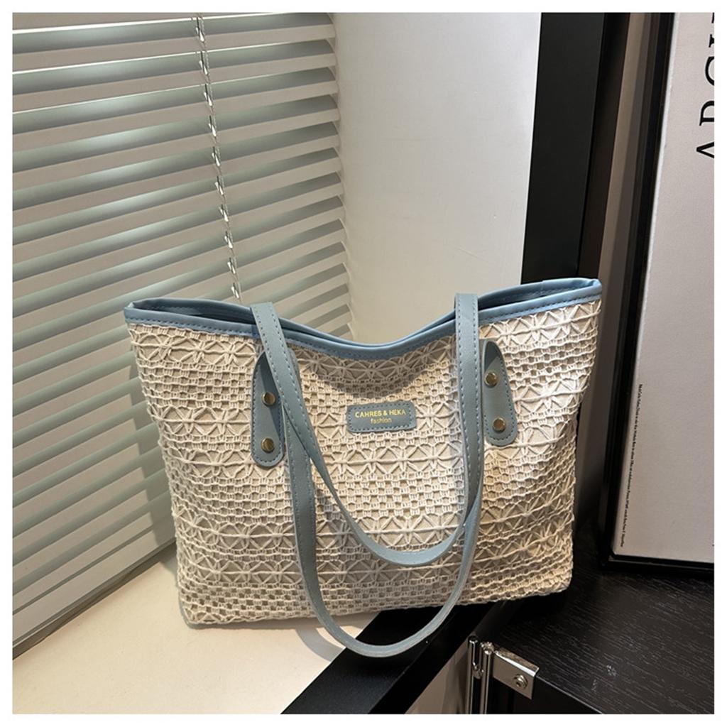 Свежий темперамент Модный дизайн Океаническая цветовая блокировка Соломенная текстура Сумка на одно плечо подмышку Женская