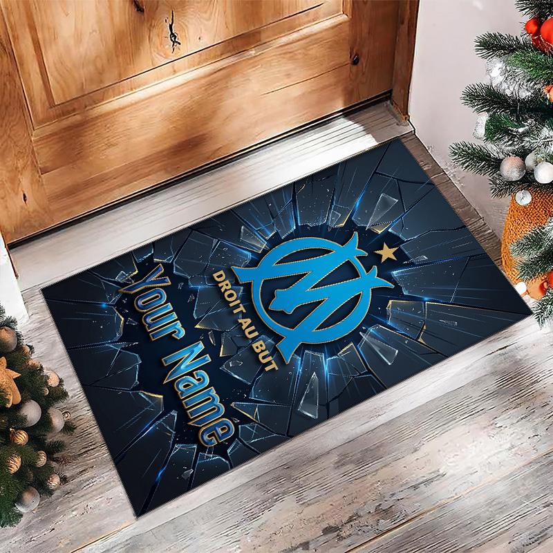 Olympique Marseille FC Printed Crystal Velvet Rug Non‑Slip Crystal Velvet Carpet For Sofa Bedroom Indoor Home Decoration
