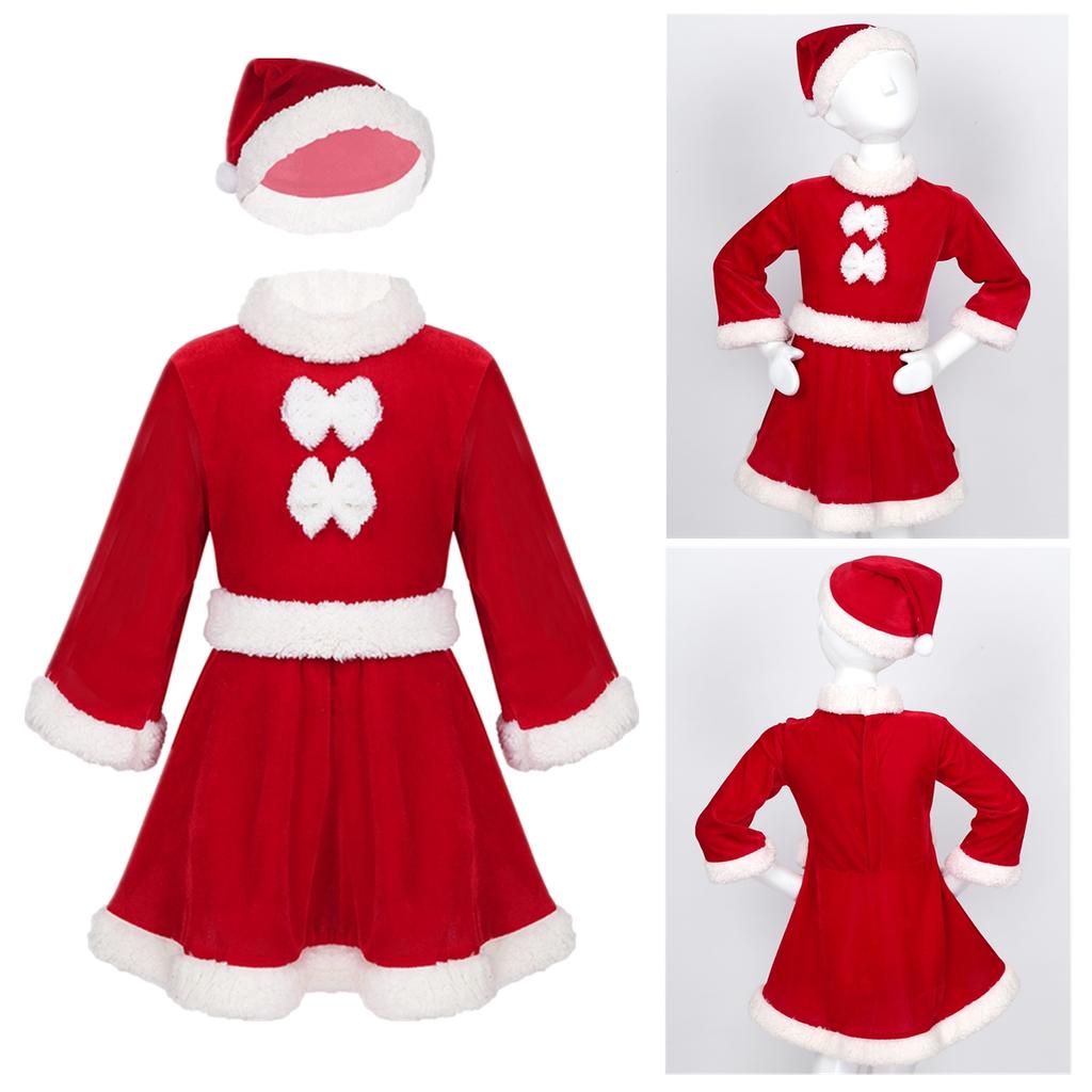 Детский костюм Санты для девочек, рождественское платье, рождественская вечеринка, бархатное платье Санта-Клауса для косплея