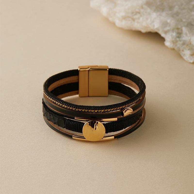 Винтажный плетеный кожаный браслет со стразами для женщин, богемный многослойный широкий браслет, ювелирные изделия для вечеринок, подарки