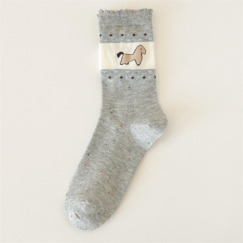 Puppy Boneless Socks Medium Tube Socks Cartoon Dog Cute Medium Tube Female Black
