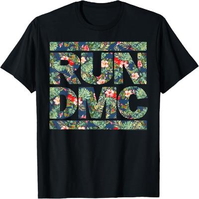 Официальная футболка Run DMC с цветочным синим логотипом