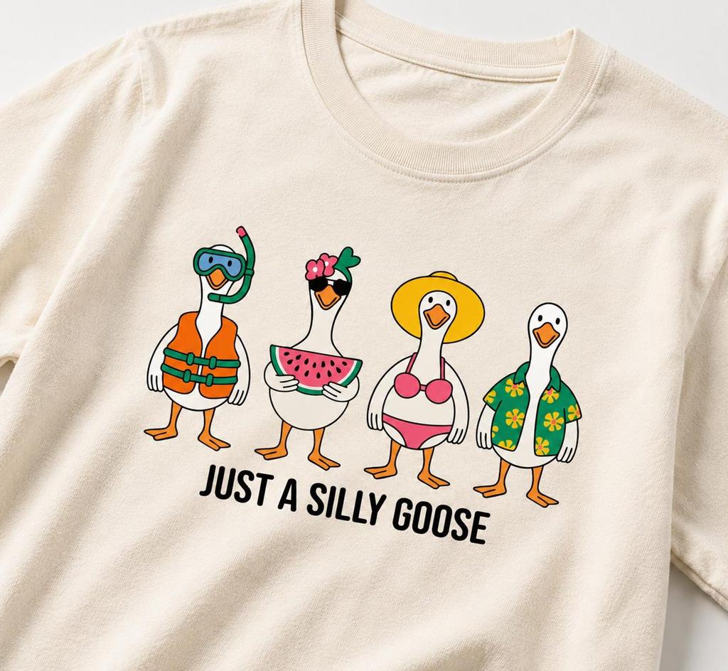 Silly Goose Summer Vacation Shirt, Retro Cartoon Animal Tee