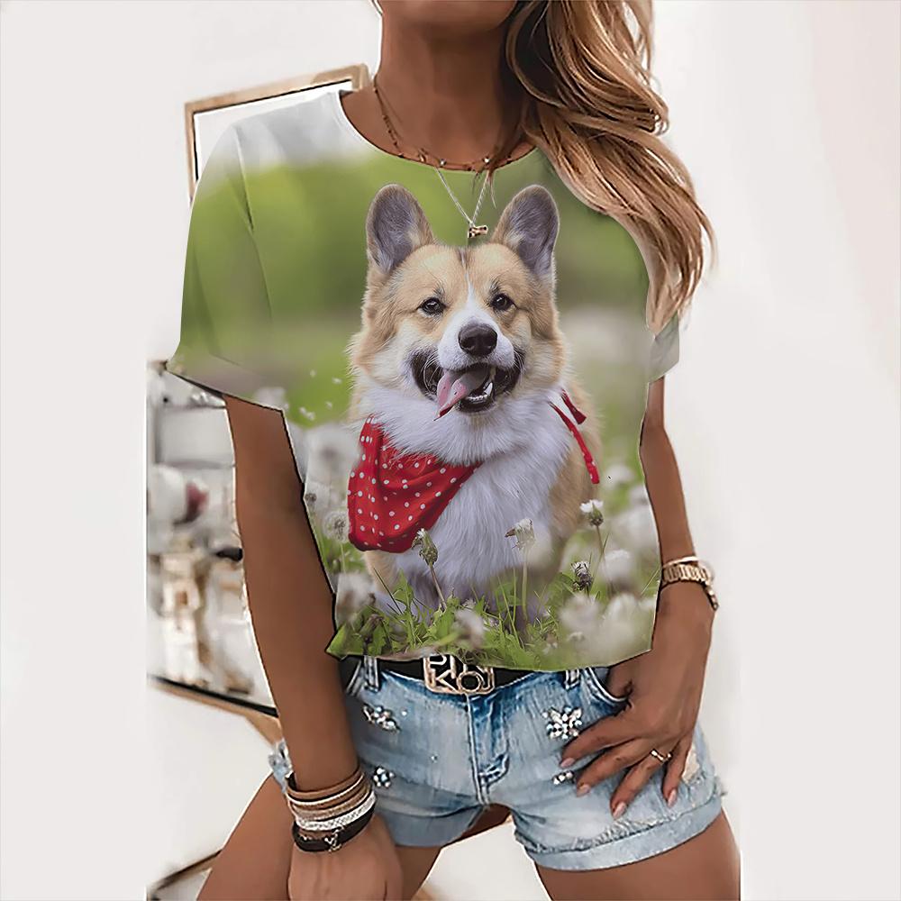 Милые топы с собаками, женская праздничная футболка с надписью «Love Dog Day», модная футболка с животным принтом, женская футболка Kawaii, летняя повседневная одежда с круглым вырезом