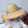 Small fresh strap Lafite straw hat women's summer big brim sun hat sun hat sun hat beach hat sun hat breathable