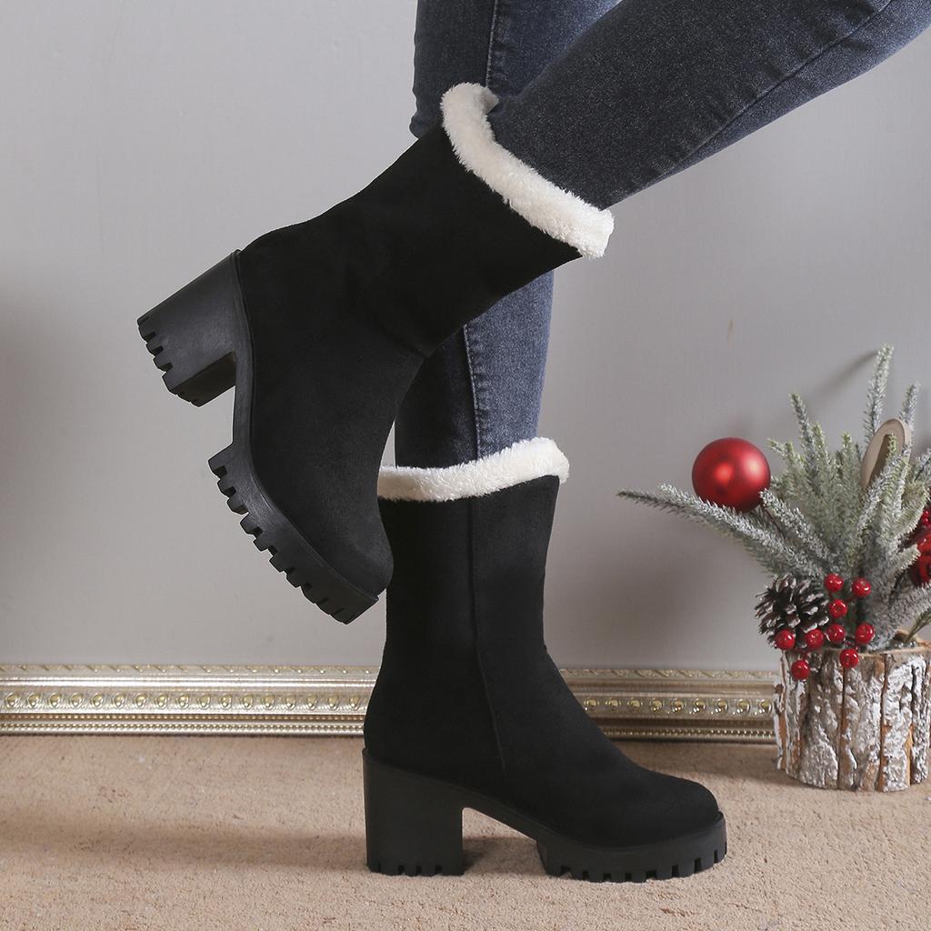 Women Boots Winter Boots Thick-heeled Shoes Cotton Boots Keep Warm Ankle Boots Non-slip Shoes Women Thick-soled Winter Boots Shoes Plus Velvet