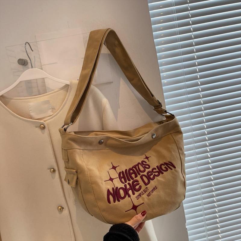 Простая холщовая сумка, большая вместительная сумка на плечо, женская сумка-тоут с вышивкой, сумка-ведро