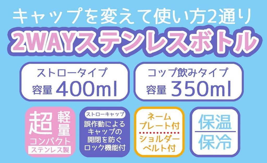 Skater Stainless Steel Water Straw Cup Disney Winnie the Lightweight Small Capacity Sports Water Children's Bottle, 2-Way Drinking, 410ml, Drinking,