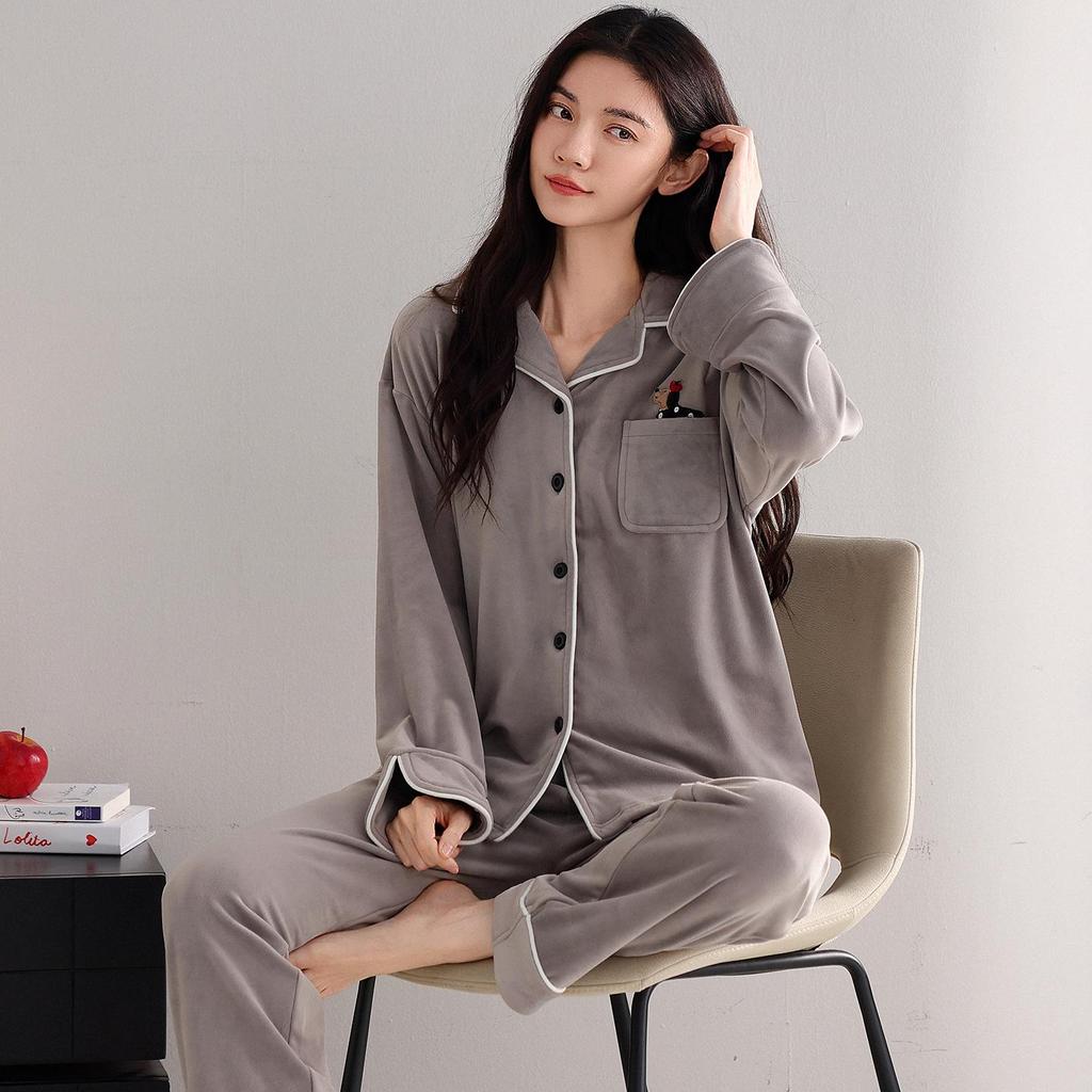 Женская зимняя пижама из бархата Sea Island - С длинным рукавом, длинными брюками, толстый кардиган из кораллового флиса, комплект домашней одежды