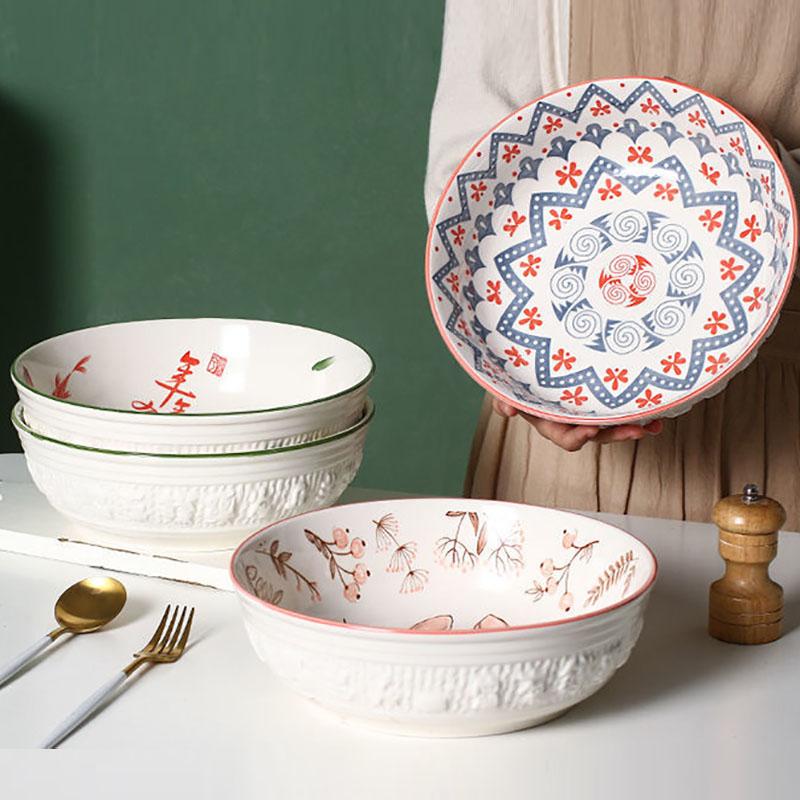 Large Ceramic Soup Bowl Pickled Cabbage Fish Chinese Household Large Bowl Three-dimensional Thickened Bowl Vegetable Bowl Fruit Bowl