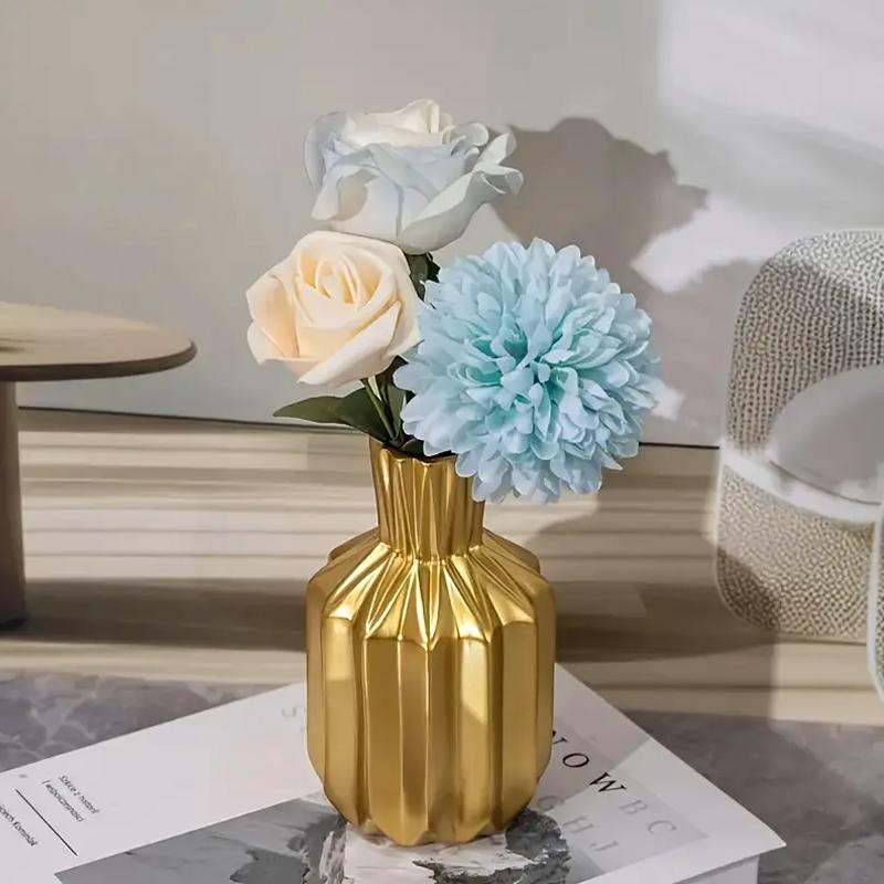 1PC Golden Resin Vase Light Luxury Cabinet Flower Vase Nordic Modern Flower Arrangement Pot Living Room Office Decoration