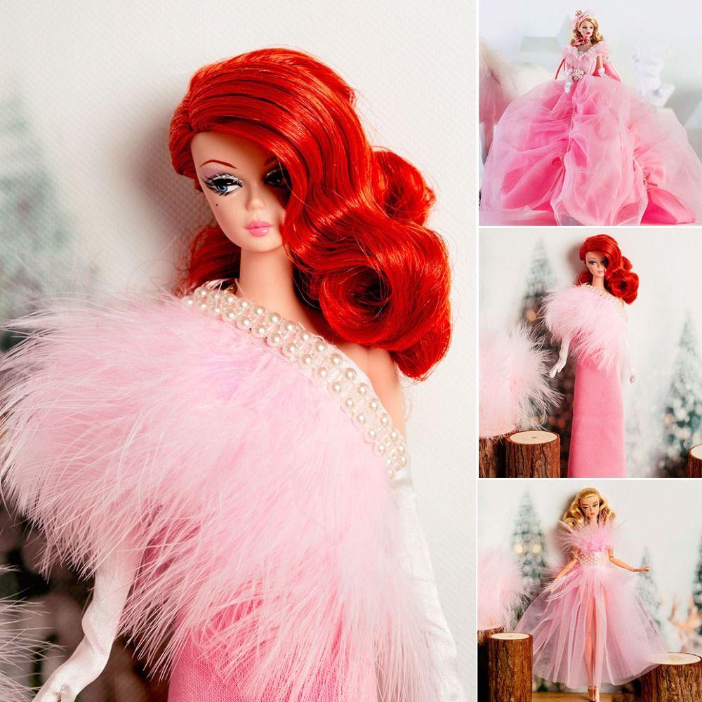 Европейская Мода Розовые Кружевные Платья с Обувью Ожерельем Роскошное Элегантное Вечернее Платье для 1/6 BJD 30см Кукол Супермоделей