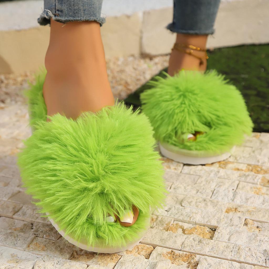 Women's Long Haired Slippers Autumn and Winter Warmth Slippers