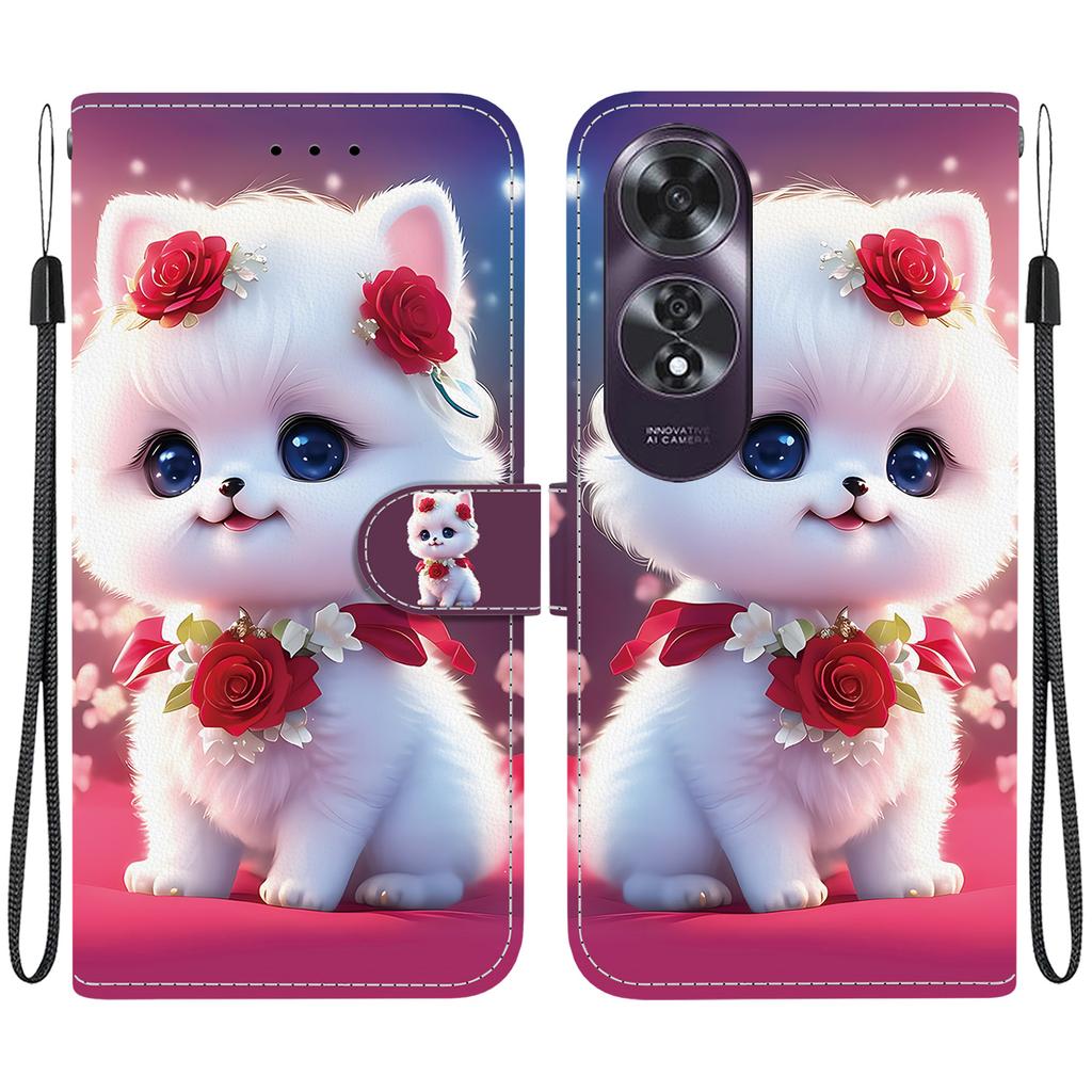 Чехол-книжка из искусственной кожи ручной работы для Oppo A60 4G, противоскользящий, противоударный, с ремешком на запястье и дизайном в виде сердца/розы/кошки