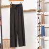 Женские брюки, эластичные повседневные брюки с высокой талией и регулируемым шнурком, однотонные свободные брюки с широкими штанинами, летние тонкие длинные брюки