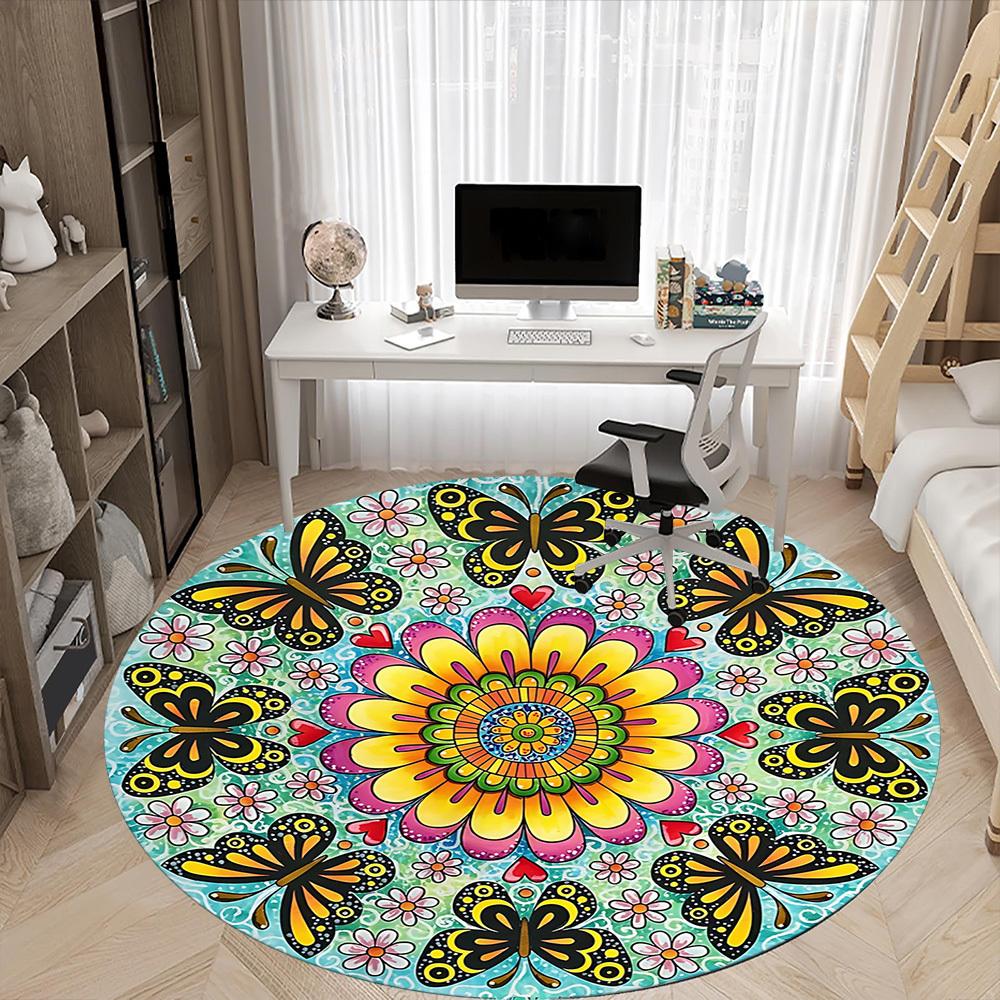 1pc Butterfly Mandala Carpet for Office, Non-slip, Soft and Durable Office Rug, Perfect for Office yy260128059