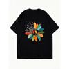 Футболка оверсайз черная с принтом красочного цветка и знака мира, повседневная одежда для женщин, летний уличный стиль, модный топ