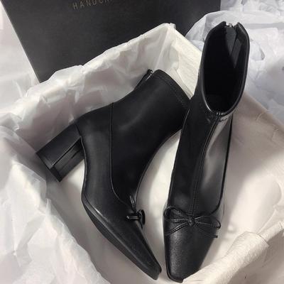 Женские мотоциклетные ботинки 2025, новые женские ботильоны с бантом, однотонные элегантные остроносые вечерние ботинки на высоком каблуке из искусственной кожи