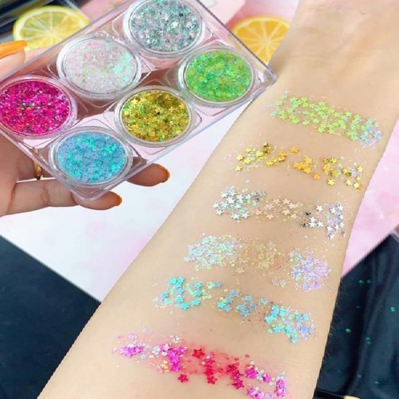 Глаза Блестящий Макияж для вечеринки Блестящий Красочный Макияж для лица Глаза Губы Тело Блестящий Вспышка Сценический Макияж Тени для век Фестивальный Макияж для глаз