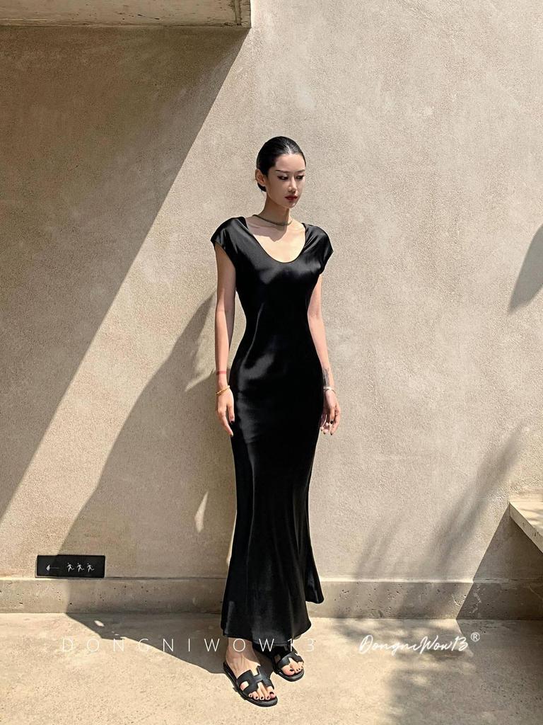 Elegant Fishtail Satin Dress: 2025 Summer Style