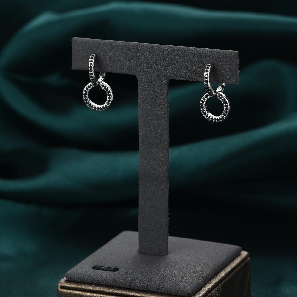 Black Stone Design Hoop Earrings Jewelry