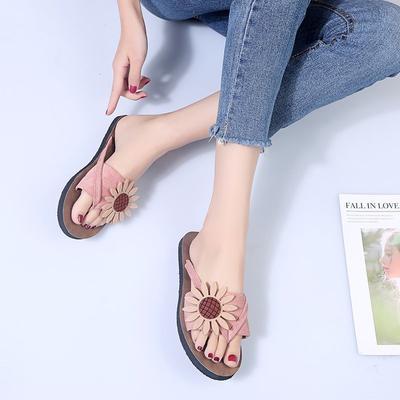 2024 Новые летние женские тапочки на плоской подошве с цветами, сандалии, женские пляжные шлепанцы в стиле бохо, большие размеры, пляжные тапочки на плоской подошве, женская обувь