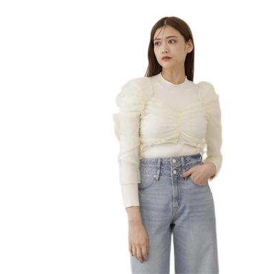 [JILL by JILL STUART] Блузка с короткими рукавами и сборками / Трикотажная кофта