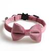 Velvet Cat Collar Bowknot Adjustable Safety Buckle Gatos Bow Tie Cat Accessories Collar for Cats with Bell Solid Color