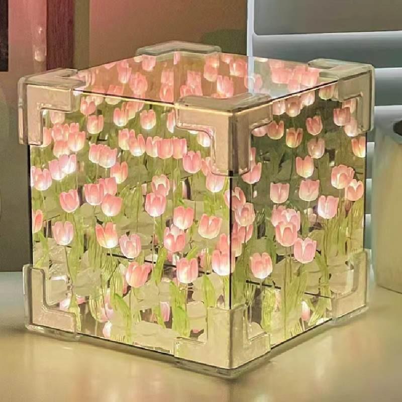 Tulip Flower Sea Night Lamp With Acrylic Shade And Button Switch For Home Decor