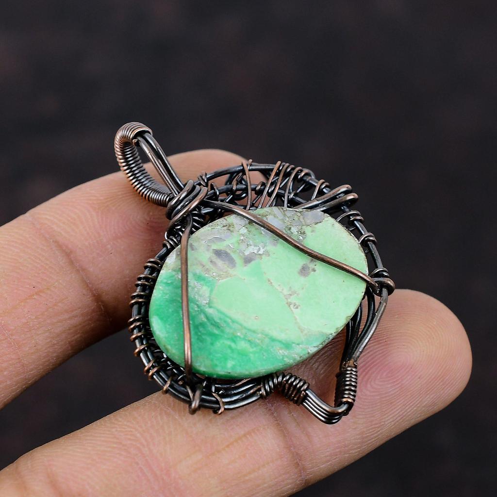 Подвеска с варисцитом, обернутая медной проволокой, Подвеска из натурального драгоценного камня, Ювелирное изделие ручной работы, Подвеска, обернутая медной проволокой, Достойная подвеска, Подарок для него