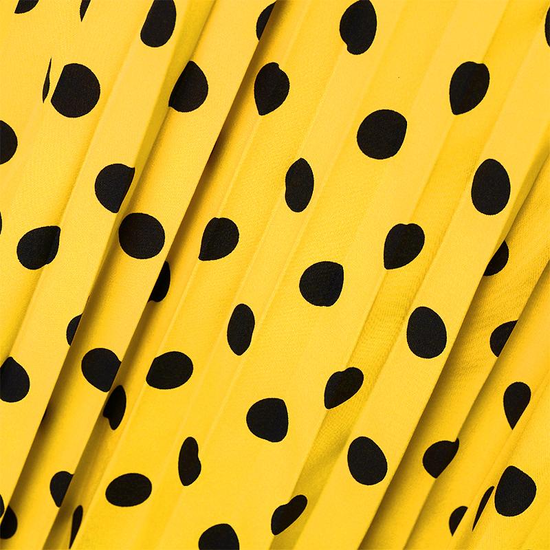 Женская мода воротник-стойка длинный рукав горошек принт талия завязывающиеся платья