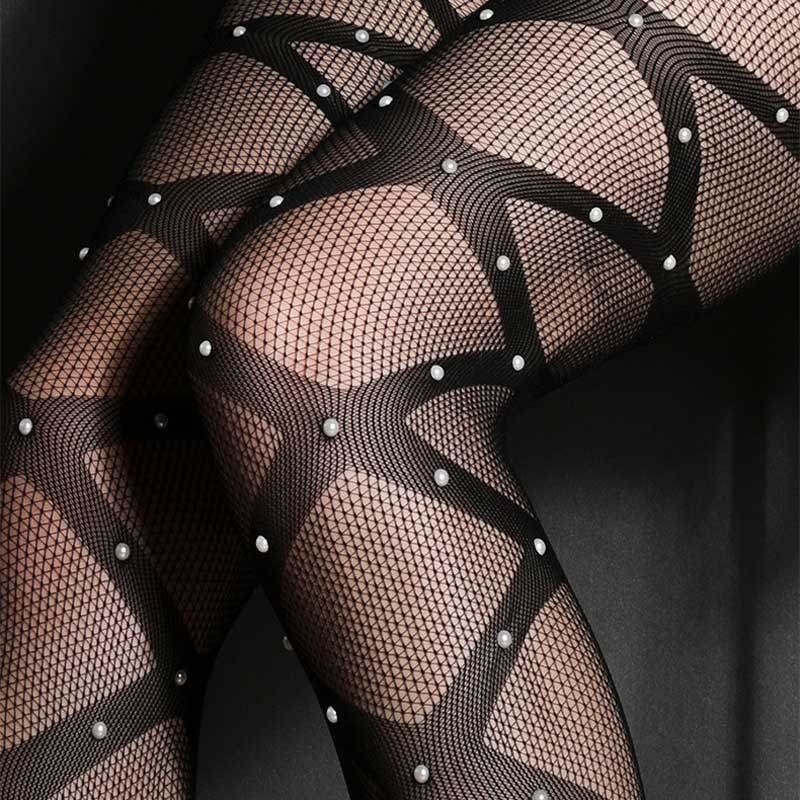 Gothic Women Sexy Fishnet Tights Designer Bandage Rhinestones Pantyhose Sex Stockings Tights With Cutout