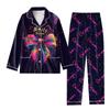 Child 2 Piece Christmas Day Printed Suit Long Sleeve Button Up Top Wide Leg Pants Suit Set Pajamas Home Casual Suit
