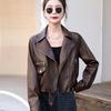 Новая весенне-осенняя кожаная куртка женская короткая куртка в стиле мотоцикла повседневная верхняя одежда с воротником для костюма для миниатюрных размеров
